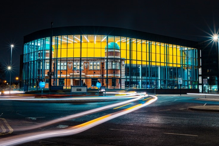 Danum Gallery, Library and Museum (DGLAM) building lit up at night